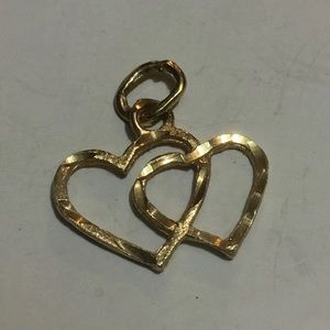 14k solid yellow gold twin heart pendant or charm